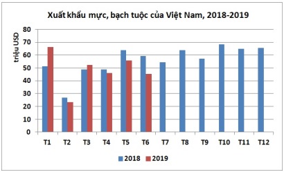 Xuất khẩu mực, bạch tuộc giảm nhẹ trong nửa đầu năm nay