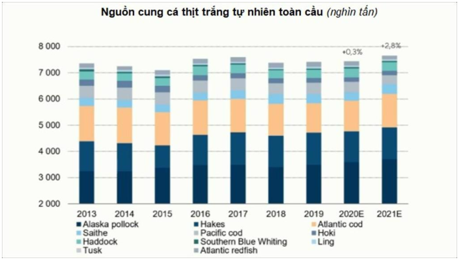 Nguồn cung cá thịt trắng toàn cầu năm 2021 sẽ tăng 4%, chủ yếu là cá tra