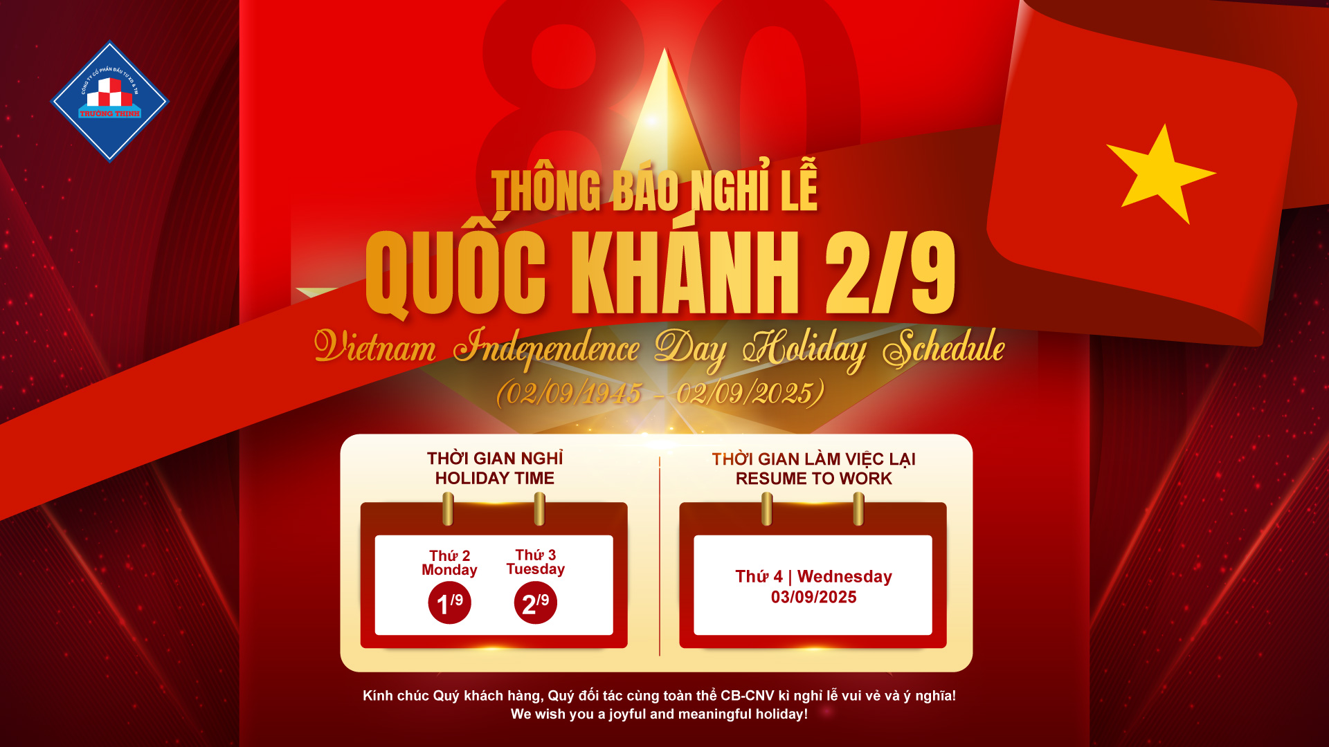 LỊCH NGHỈ LỄ QUỐC KHÁNH 2/9